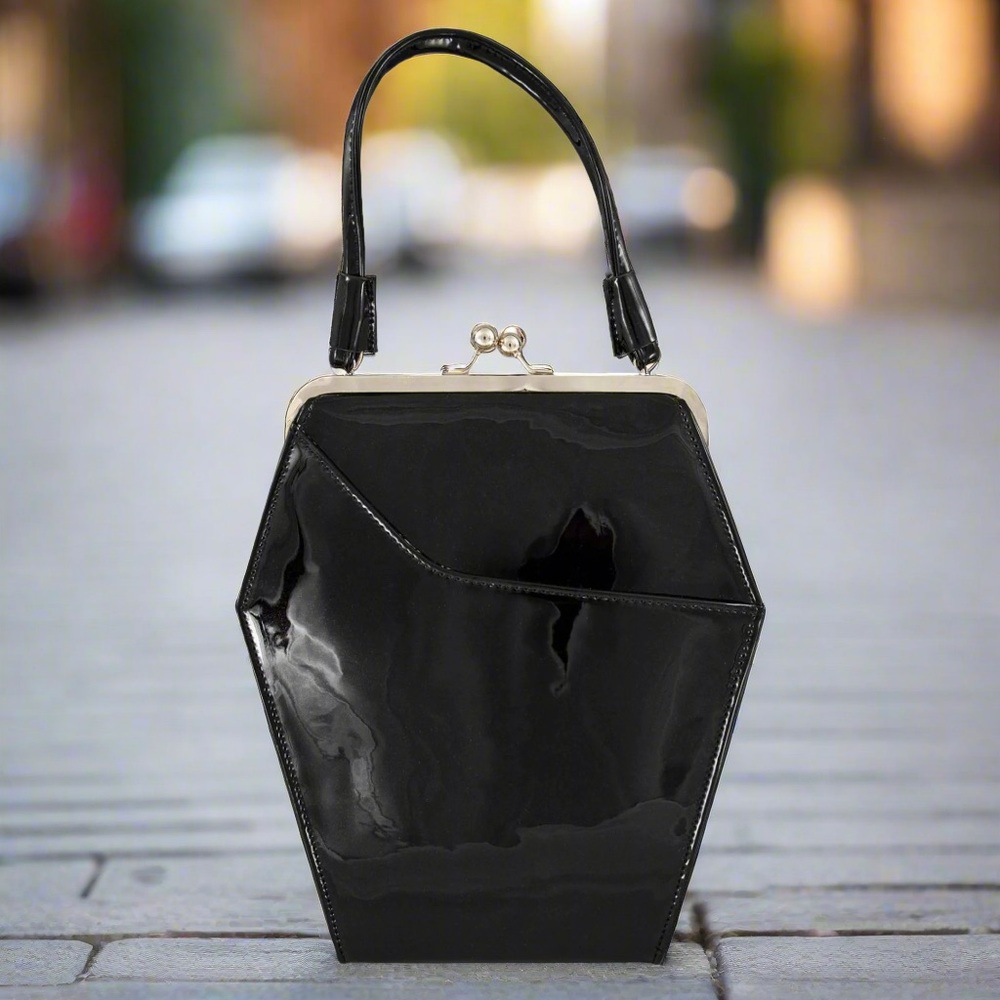 To Die For Coffin Handbag black Patent Vinyl